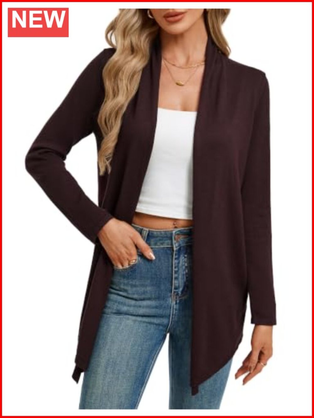 GRACE KARIN Long Cardigan Lightweight Open Front Draped Sweater
